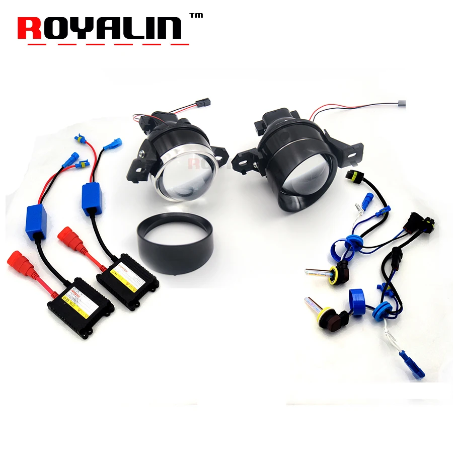 

ROYALIN For Nissan Fog Lights Lens Kit Car Styling 3" Metal Bi-Xenon Fog Lamps Projector H11 HID Ballast Ignition AC Retrofit