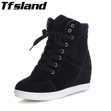 Tfsland/; женская обувь, увеличивающая рост; дышащие ботильоны на танкетке; Холщовая обувь кеды; обувь для скейтбординга с высоким берцем