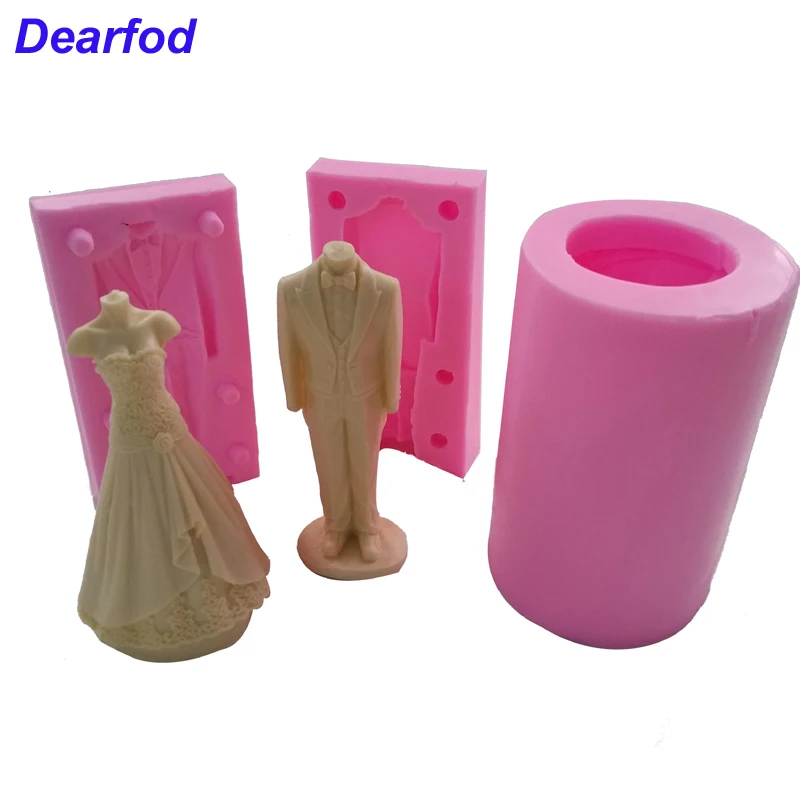 9754 Ladies and Men Wedding Dress Model Fondant Silicone Mold for Soap Candle Chocolate make Kitchenware DIY Tool | Дом и сад