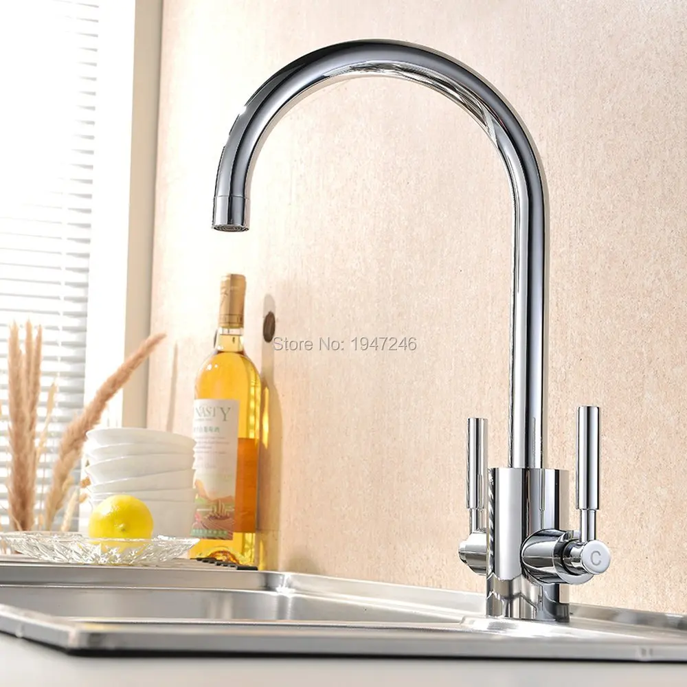  Wholesale High Quality Very Sturdy Paris Designer Double Handles Chrome Kitchen Sink Mixer Valve Ta - 32698445607