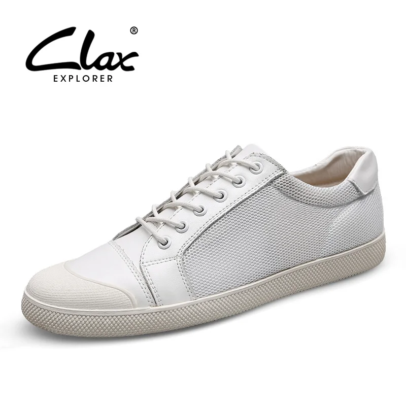 

Clax Men's Casual Leather Shoes 2017 Summer Flats Shoe for Male Mesh Footwear Black White Leisure Walking Shoes Breathable Soft