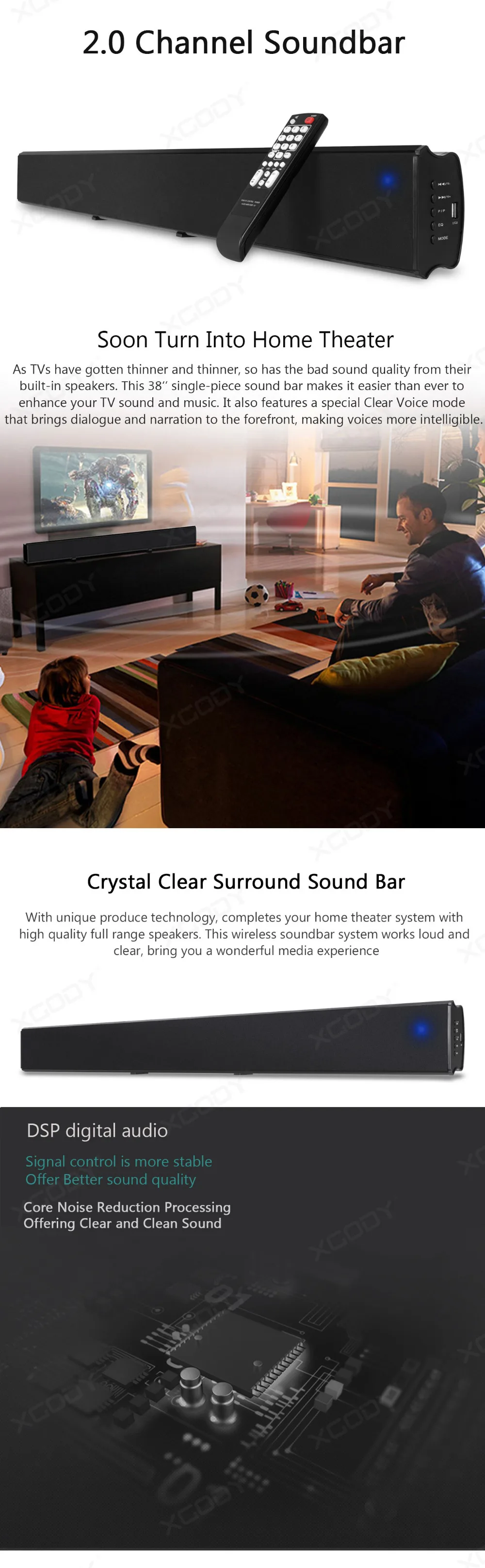 XGODY 1013A Bluetooth динамик 30 Вт домашний кинотеатр Саундбар ТВ AUX оптический звук бар динамик s бас динамик для ТВ