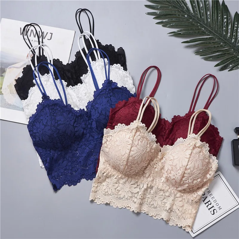 

2019 Women Sexy Lingerie Corset Lace Floral Bralette Padded Bra Camis Underwear Wire Free Sheer Lace Bra Crop Tops Brassiere