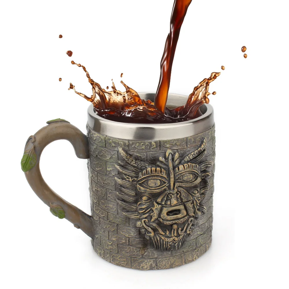 Resin Coffee Mug Double layer Stainless Steel Beer Tea Drinking Cups