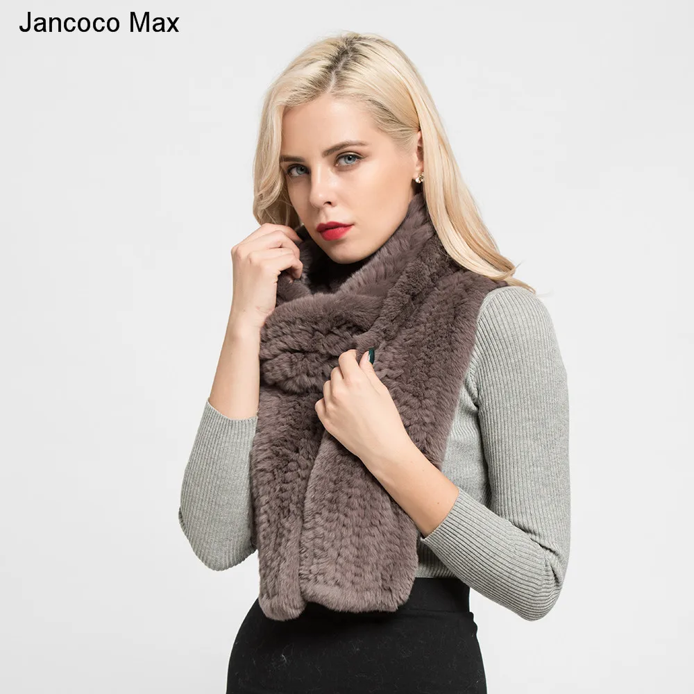 Jancoco Max 2019 зима для женщин реального кролика рекс толстый вязаный шарф мода стиль длинные шали высокого качества обертывания S7190