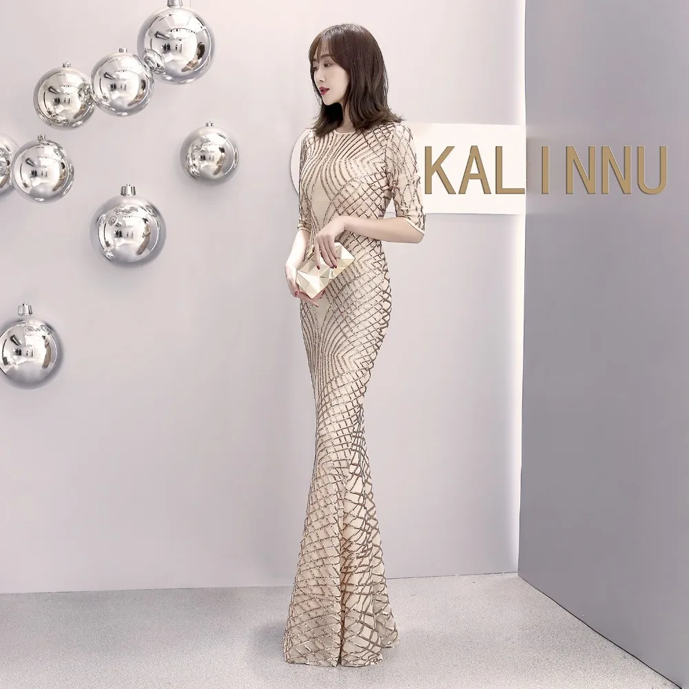 Formal dress Bead Half sleeve stripe Slim TrumpetMermaid Host Club night Long Party Maxi Dress for woman (26)