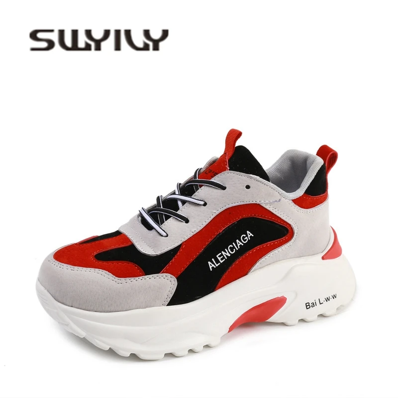 

SWYIVY Woman Sneakers Comfortable Autumn 2018 New Female Casual Shoes College Student Leisure Shoes Ulzzang Sneakers Dad Shoes