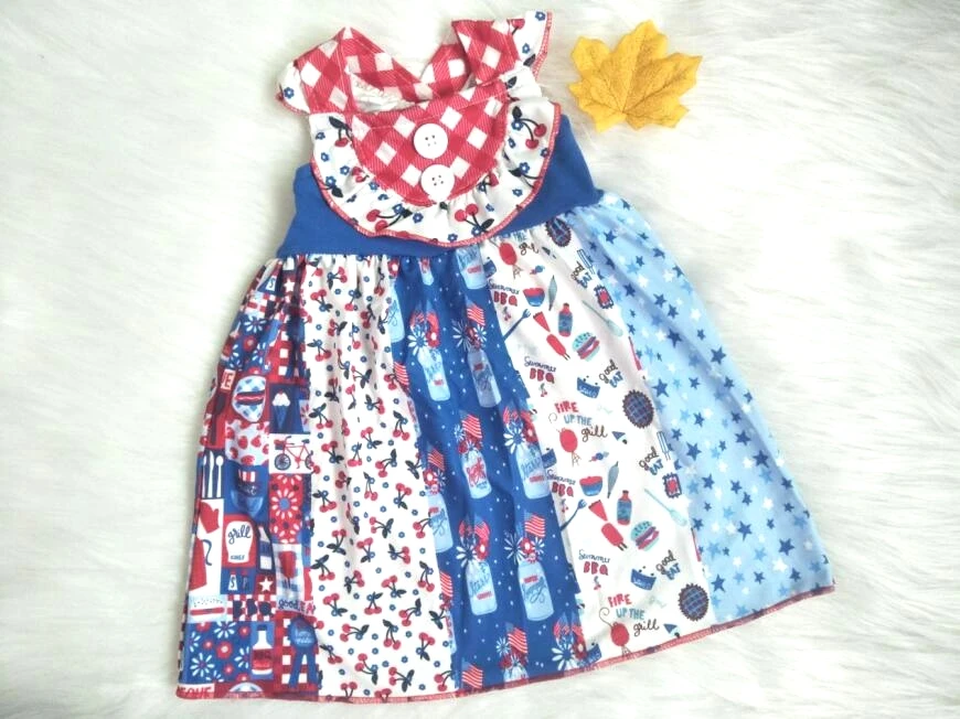 

New arrival July 4th dress for baby girls flag dresses children boutique clothing summer sleeveless frocks