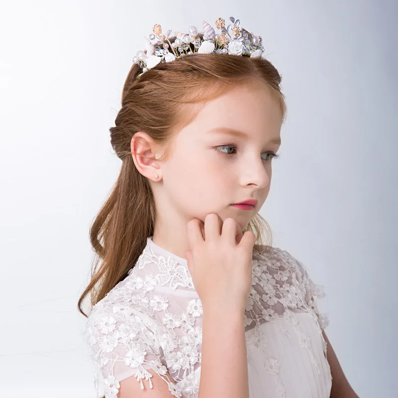Одежда для детей в Корейском стиле; тиара в виде ракушки; модная тиара с цветами для маленьких девочек; свадебная корона подружки невесты