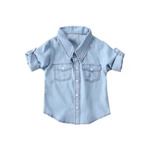 1-6Y модные повседневные однобортные джинсовые синие нарядные рубашки с длинными рукавами и отложным воротником для новорожденных мальчиков и девочек на весну-осень