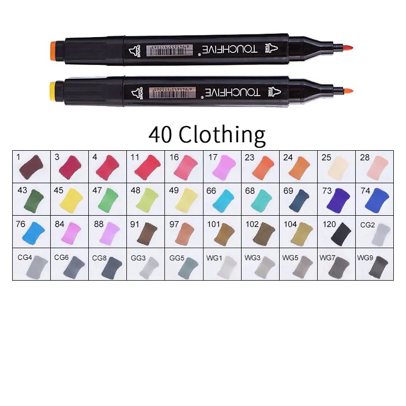 TOUCHFIVE 168 цветов художественные Маркеры Набор ручек с двойной головкой ручка для рисования манга маркер для окрашивания выдвижных ящиков поставки Студенческая ручная краска - Цвет: BLACK-40CLOTHING