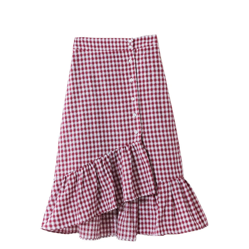 

Women Skirts Womens Spring Summer Version Check Fishtail Skirt High Waist Show Thin Irregular Long Skirts Faldas Mujer Moda 2019