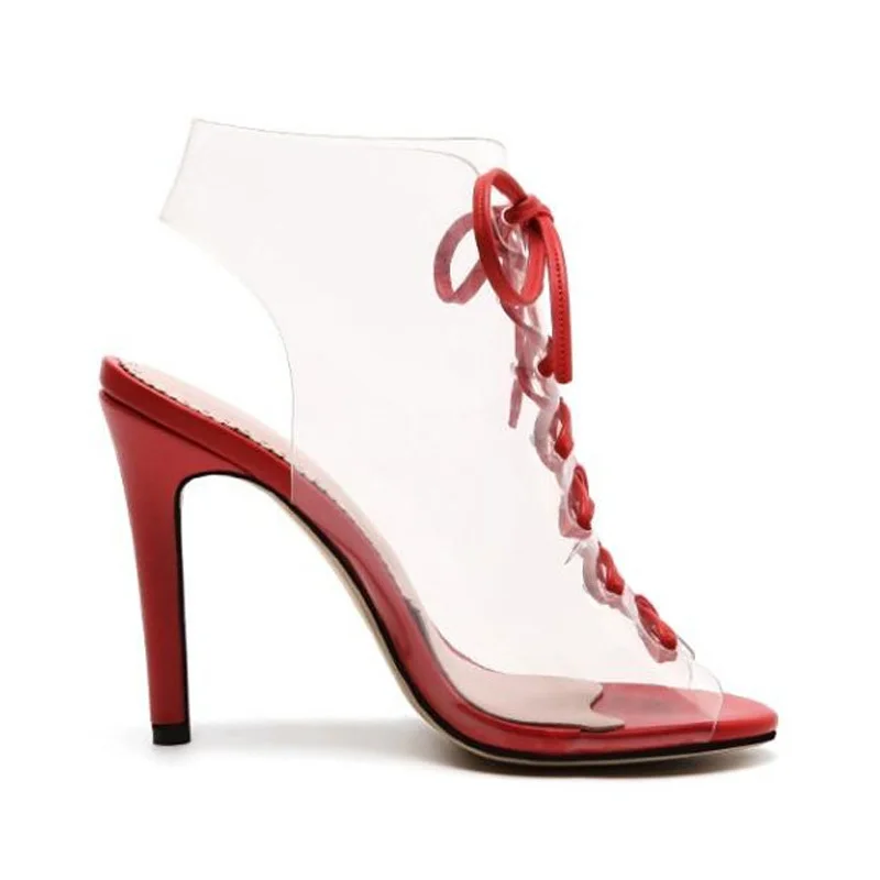 Big Size 33-43 PVC Women Platform Sandals Red Super High Heels Waterproof Female Transparent Wedding Shoes Sandalia Feminina L30 (3)