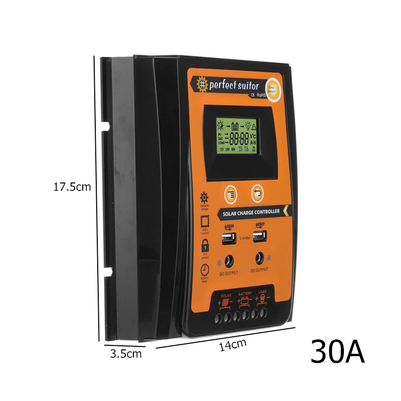 12 В/24 В 30A 50A 70A MPPT Интеллектуальный двойной USB ЖК-дисплей Контроллер заряда солнечной панели регулятор батареи