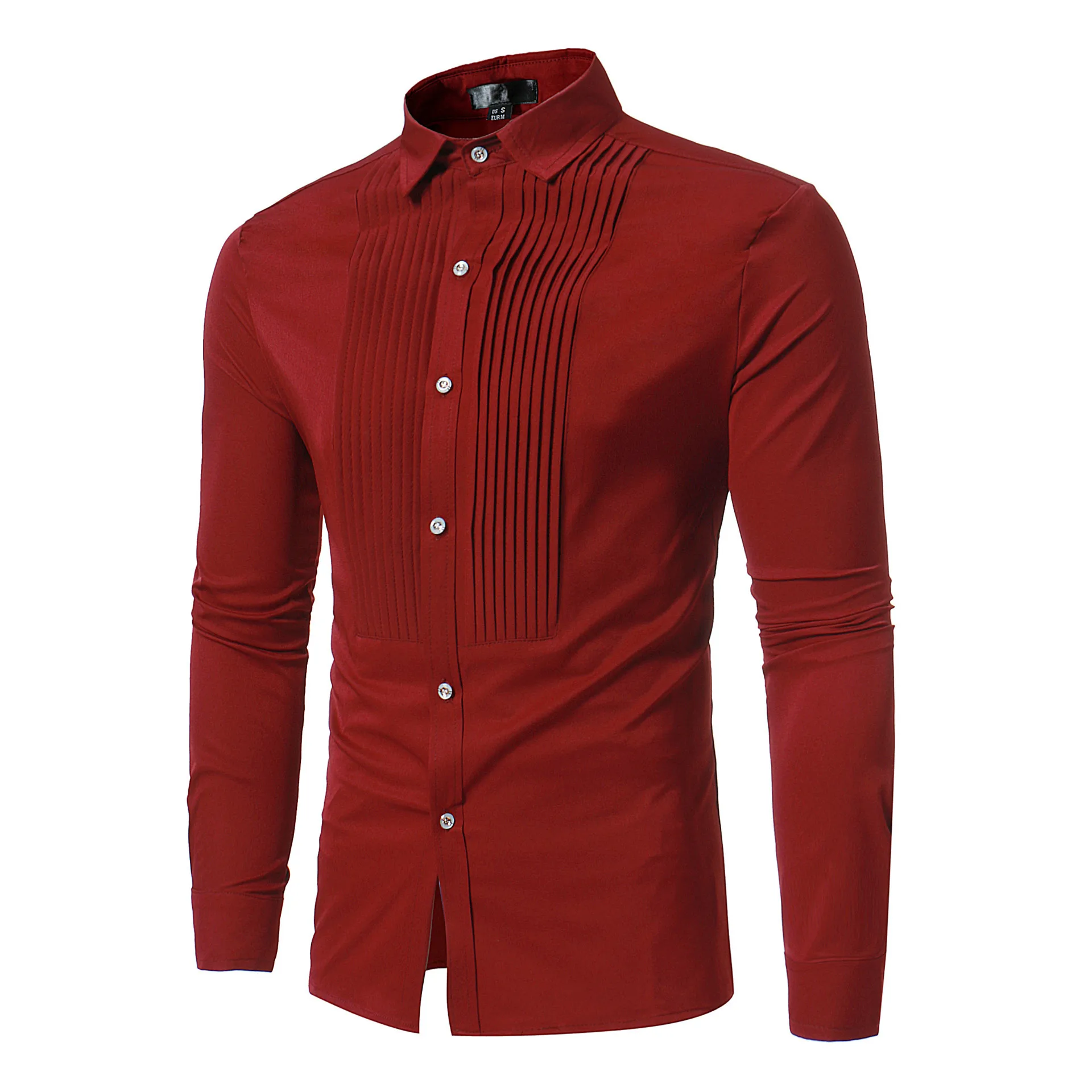 

Men's Shirts Front Pleated 2018 Autumn New Arrival British Style Casual Long Sleeve Solid Male Business Slim Fit Shirt
