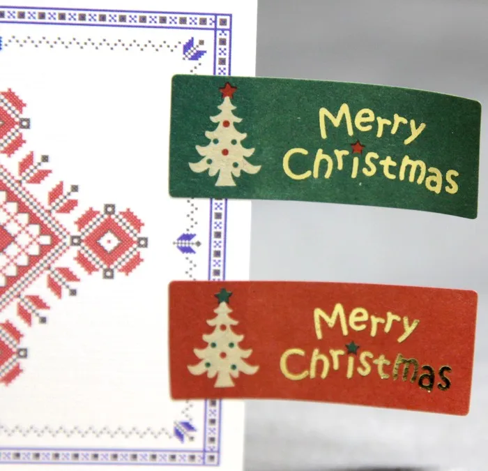 

100Pcs Gold Christmas Tree Handmade Cake Packaging Sealing Label Kraft Sticker Baking DIY Work Gift Box Rectangle Stickers M1112