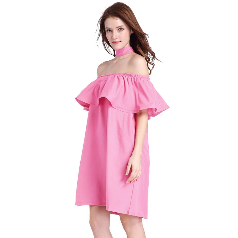 Ahamgen Ruffles Slash Neck Women Dress Summer Style Off Shoulder Sexy Dresses Vestidos White Tube Beach Dress Cotton12