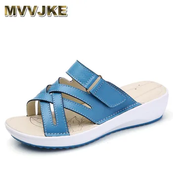 

MVVJKE women sandals Shoes Leather flat Sandals Low Heel Wedges Summer women Open Toe Platform Sandalias ladies gladiator sanda