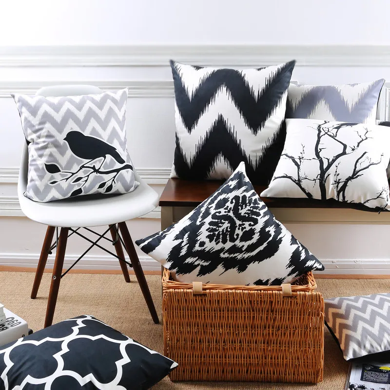 Wholesale Nordic Style Soft Flannel Sofa Cushion Black And White