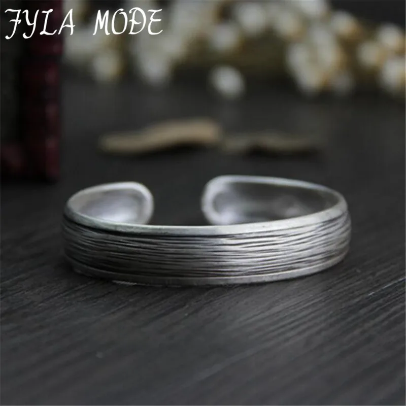 

Vintage Bangle Famous S999 Thai Silver Bracelets & Bangles For Women Men Jewelry Antique Silver Cuff Bangle 12.20mm 18G WTB042