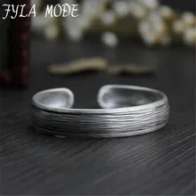 Vintage Bangle Famous S999 Thai Silver Bracelets & Bangles For Women Men Jewelry Antique Silver Cuff Bangle 12.20mm 18G WTB042