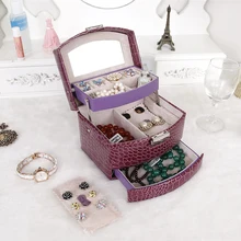 JULY'S SONG Jewelry Storage Box Fashion Double Layer PU Leather Earring Jewelry Organizer Box Display Best Gift for Lover Friend high quality pu leather three layer double drawer jewelry box jewelry display jewelry storage gift box