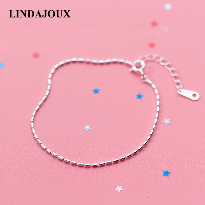 

LINDAJOUX Simple 925 Sterling Silver Bamboo Chain Bracelet For Women Adjustable Length
