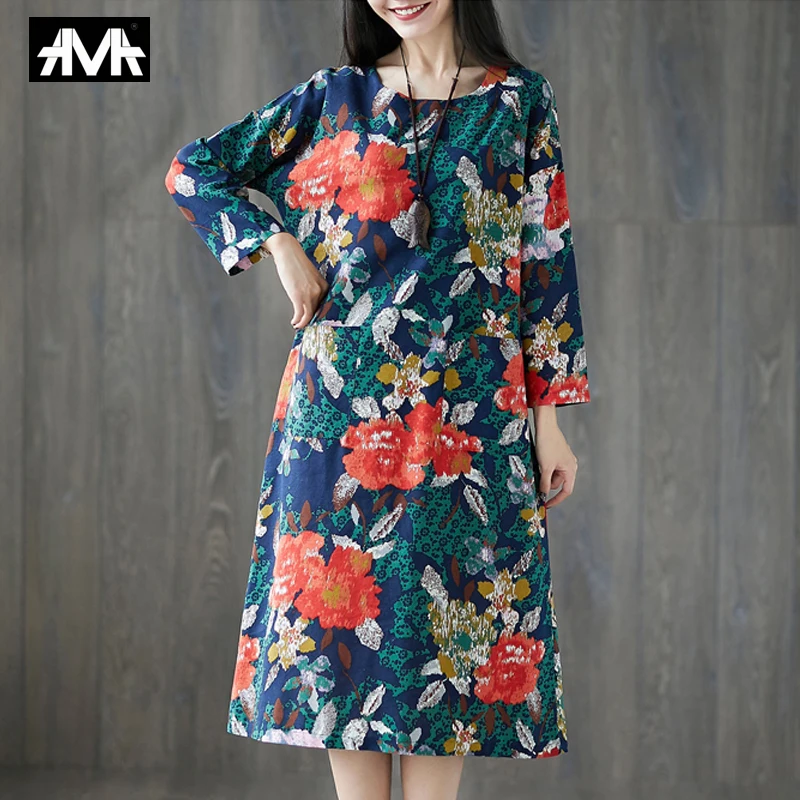 

Bohemian Women's Dresses Loose Plus size Casual Summer Floral dress Long sleeve Boho Style Midi Office Work Trendy Dress