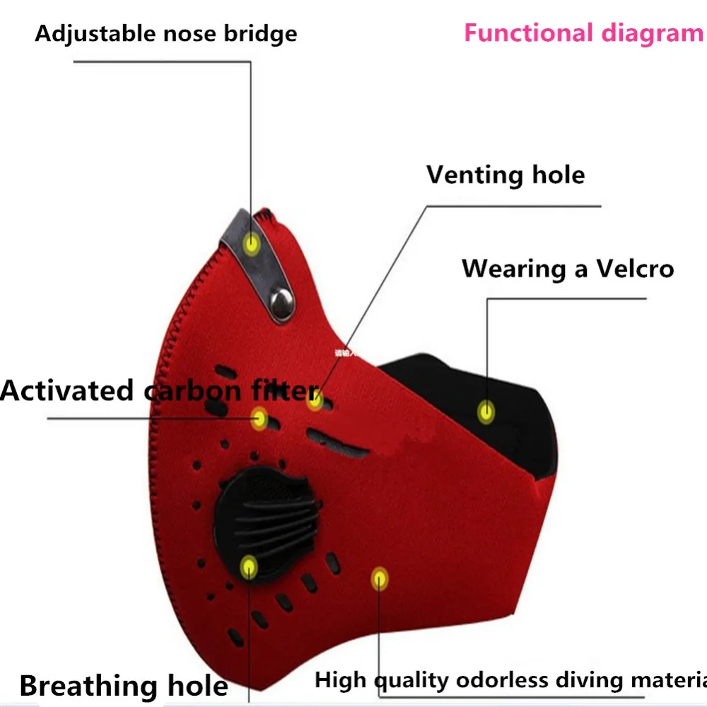 Пылезащитная маска неопреновый смог туман Анти-пыль мотоцикл езда лицо рот пользовательский воздушный фильтр против запаха дыма Пылезащитная дыхательная маска