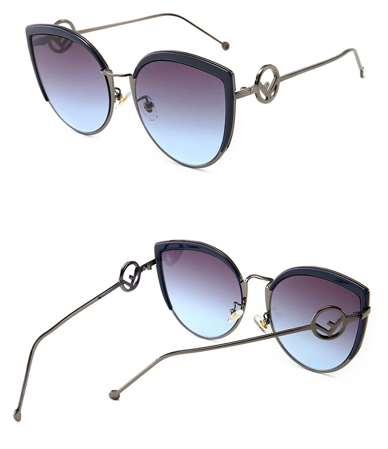 Модные солнцезащитные очки с кошачьим глазом для женщин, индивидуальный стиль, модные металлические негабаритные красные, синие цветные зеркальные UV400 градиентные Feminino De Sol Gafas