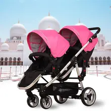 Fashion Folding Twins Stroller Stroller Twins Portable Lightweight Highview 4 Wheels Pushchair for Two Kids Front & Rear Seats