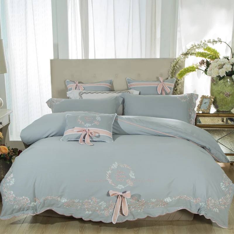

Egyptian Cotton Luxury Thick Bedding set King Queen size Bed set Bedsheet Embroidery Bed Duvet cover juego de cama parure de lit