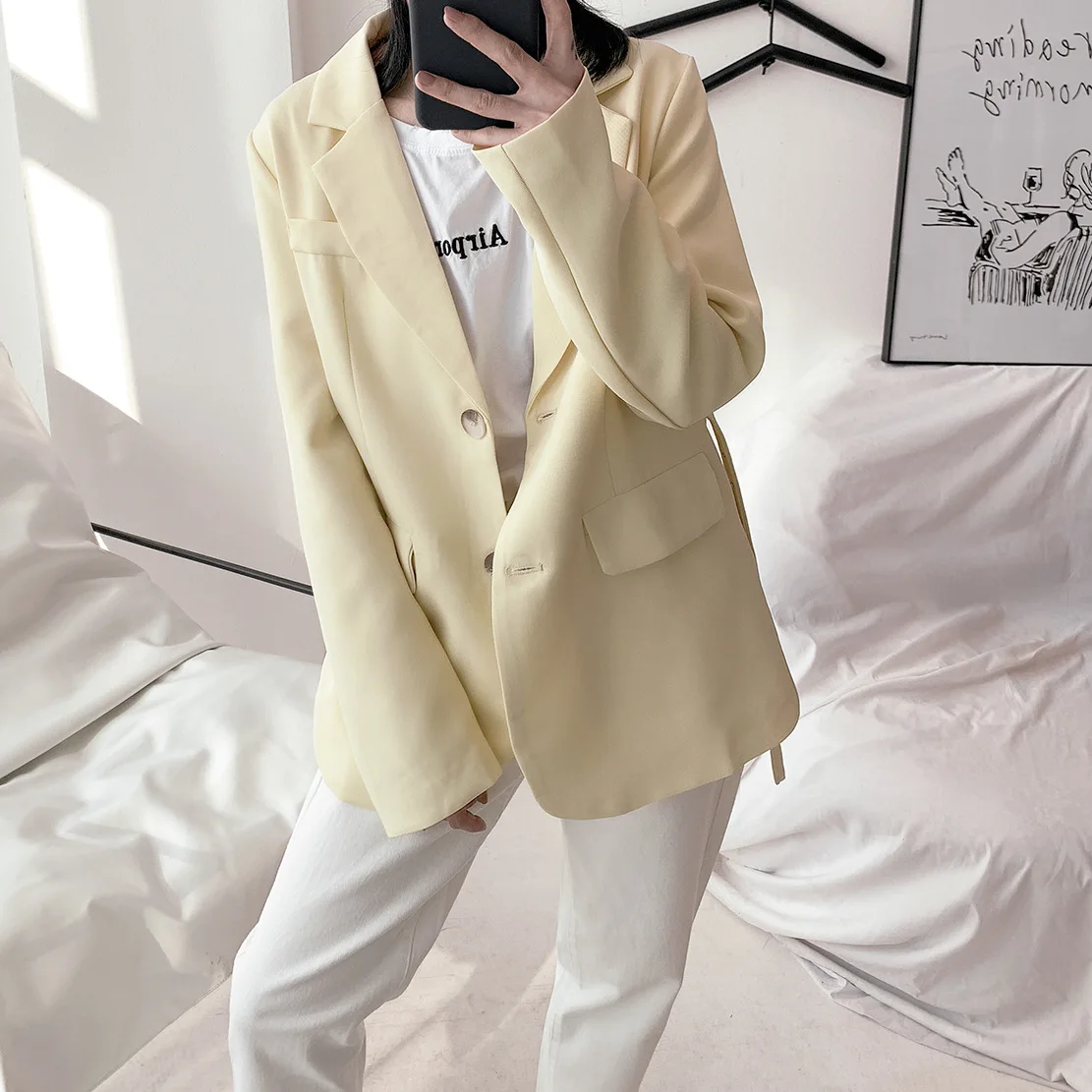 2019 Women Wear Pure High Street Designer's Equestrian Belt Modeling Suit with Belt Single Breasted Women Jackets and Coats Suit