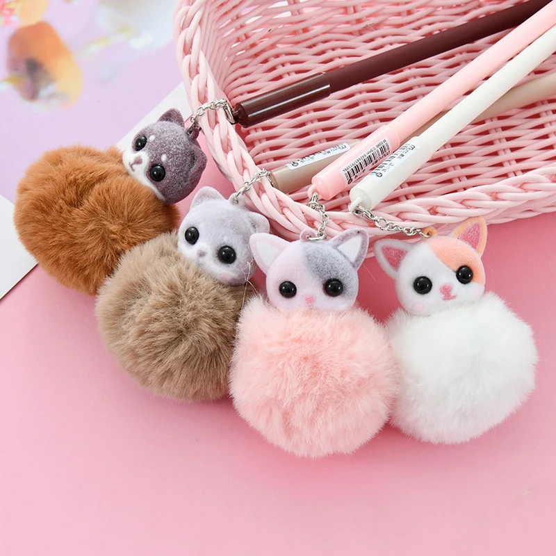 

1pcs Cute Pen Kawaii Cat Dog Plush Ball Pendant Gel Pen Papelaria 0.5mm Black Ink Writing Gift Stationery Office School Supplies