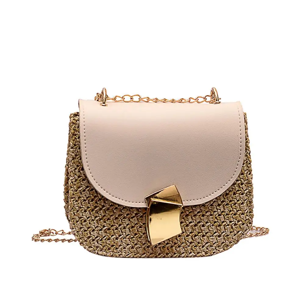 

LITTHING Fashion Shoulder Bag Small Flap Crossbody Women woven bag female beach Bolsos Rattan bag chain wicker Bolsa Feminina