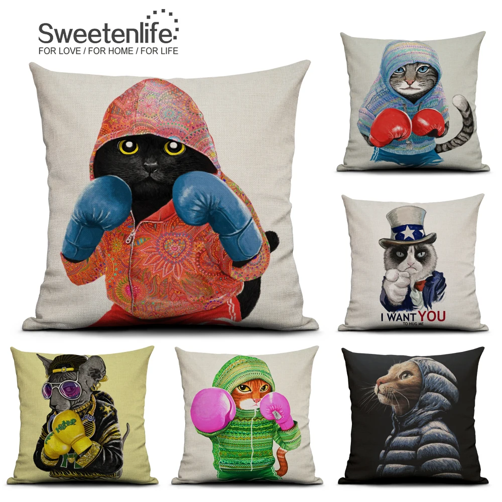 Sweetenlife 45x45 см милый мультяшный чехол для подушки в виде кота боксера декоративные