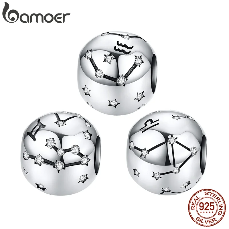 

BAMOER Star Air Sign Zodiac Constellation Charm for Original Silver 925 Bracelets Gemini Sterling Silver Jewelry Making