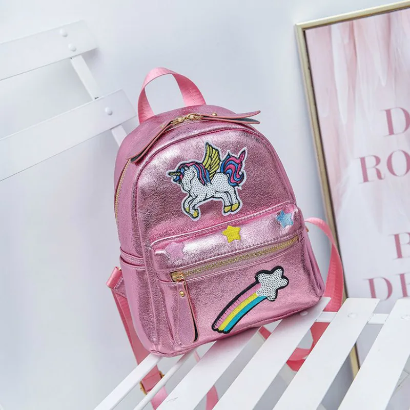 

New Fashion Unicorn Cartoon Laser Sequins Unicornio Holographic Backpacks Female Fashion Embroidery Animal Small Backpack