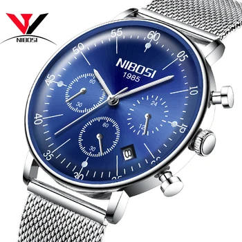 

Mens Watches NIBOSI Top Brand Luxury Waterproof Ultra Thin Date Clock Male Steel Strap Casual Quartz Watch Men Sports Wristwatch