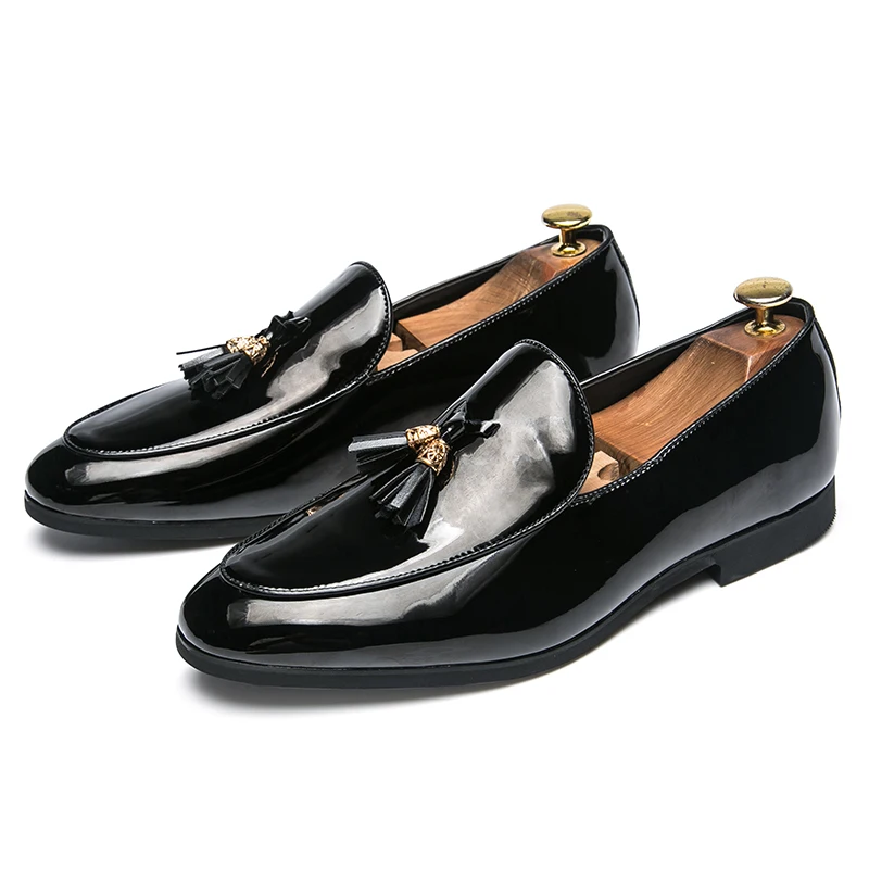 tassel patent leather shoes men luxury brand buisness flats glossy dress male footwear work office designer oxford shoes for men (4)
