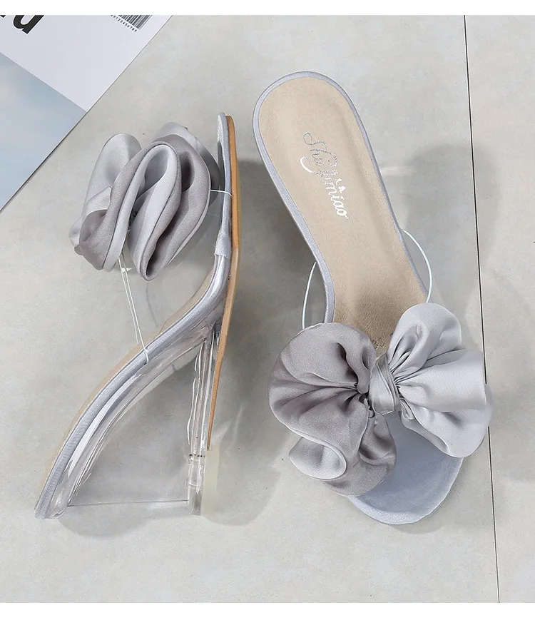 Butterfly-knot High Heel Sandals Women Summer Flower Crystal Shoes Lad Transparent Heels Peep Toe Wedges Ladies Sexy Sweet Shoes