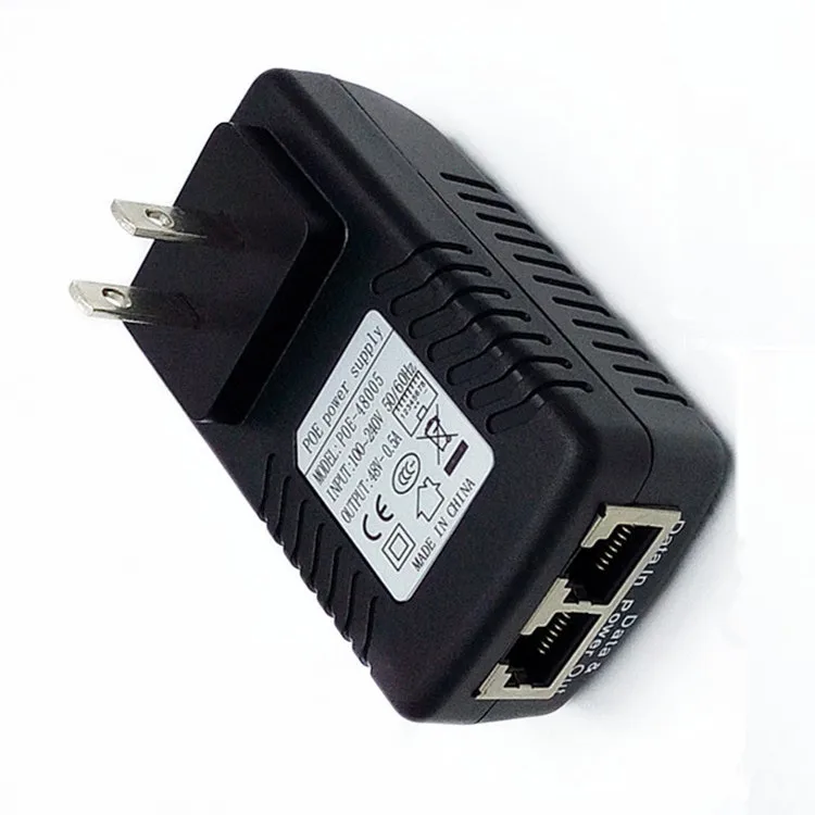 DC48V 0.5A 10/100 Мбит/с PoE Инжектор питания через Ethernet адаптер, pin 4/5(+), 7/8(-) AC100-240V, IP Камера США стандарт 2 плоских контактов