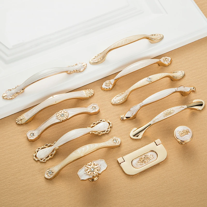 5pcs Beige Door Handles Diamond Drawer Pulls European Kitchen