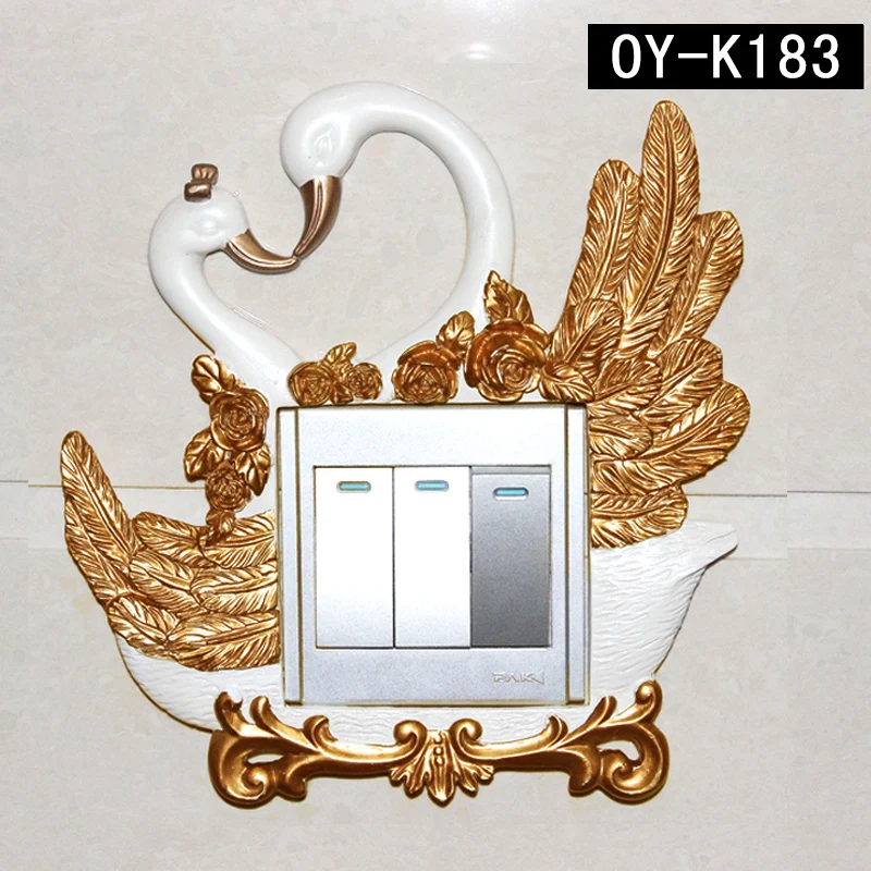 

Cartoon 3D Resin Switch Stickers Royal Peacock Swan Wall Stickers Animal Shape Socket Cover For Home Decoration Wall Art Crafts