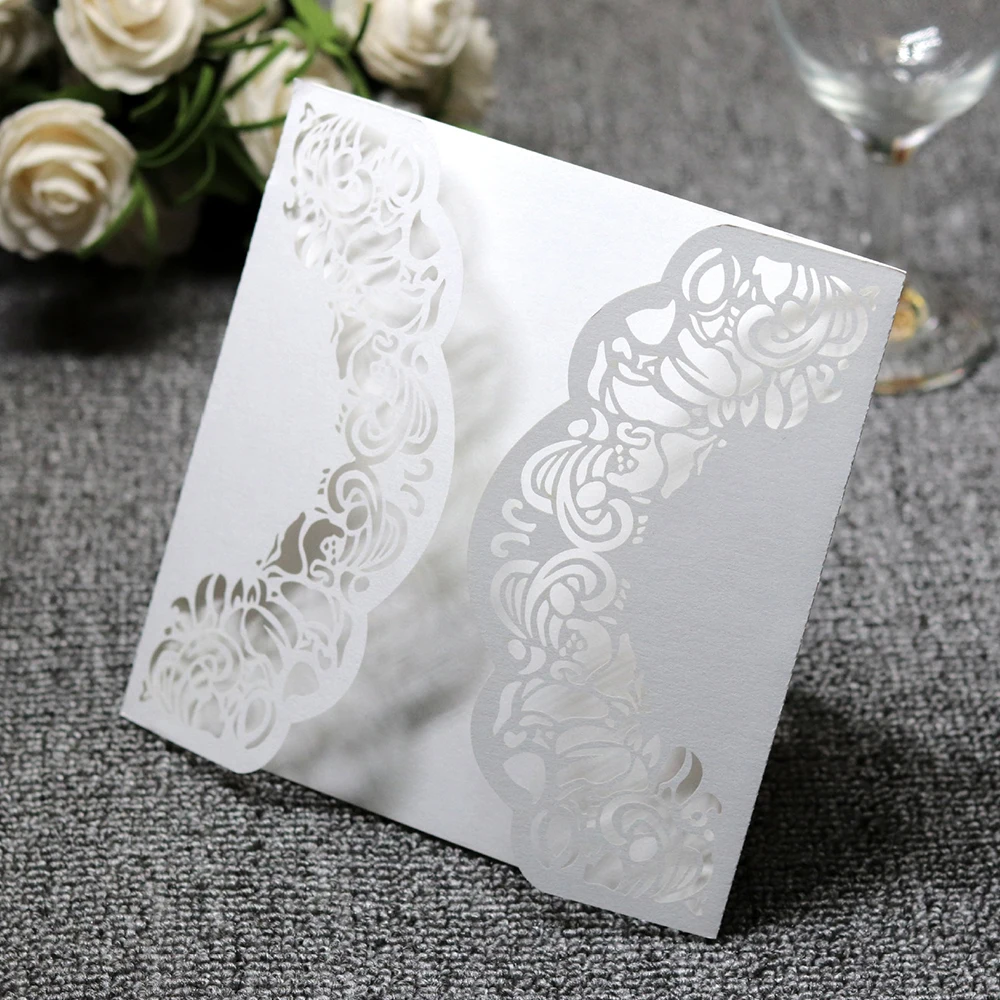  10pcs European Lace Invitations Card Cover White Laser Hollow Greeting Invitations CardWedding Part - 33032661921