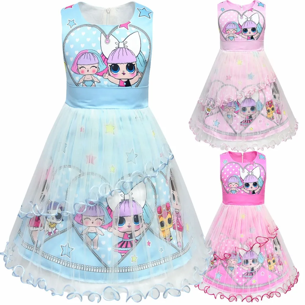 

Summer Bowknot Waist Back Lace-up Mesh Girls Children lol Princess Dress Kids Sleeveless Pleated Noble Ball Gown Dresses Clothes
