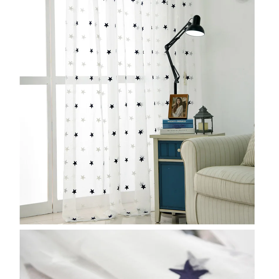 Современные белые прозрачные Занавески с вышивкой в виде звезд для гостиной, спальни, кухни, тюлевые занавески, Детские занавески для дверей и окон в комнате