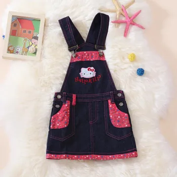 

Baby girls jeans Dresses Kids Sundress Casual cartoon kitty Style Demin Dress For Girls kids Bow Straps Autumn baby clothing