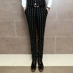 2019 Классические черные мужские полосатые брюки модные деловые Свадебные банкетные мужские брюки размер 29-34 Мужские брюки для отдыха