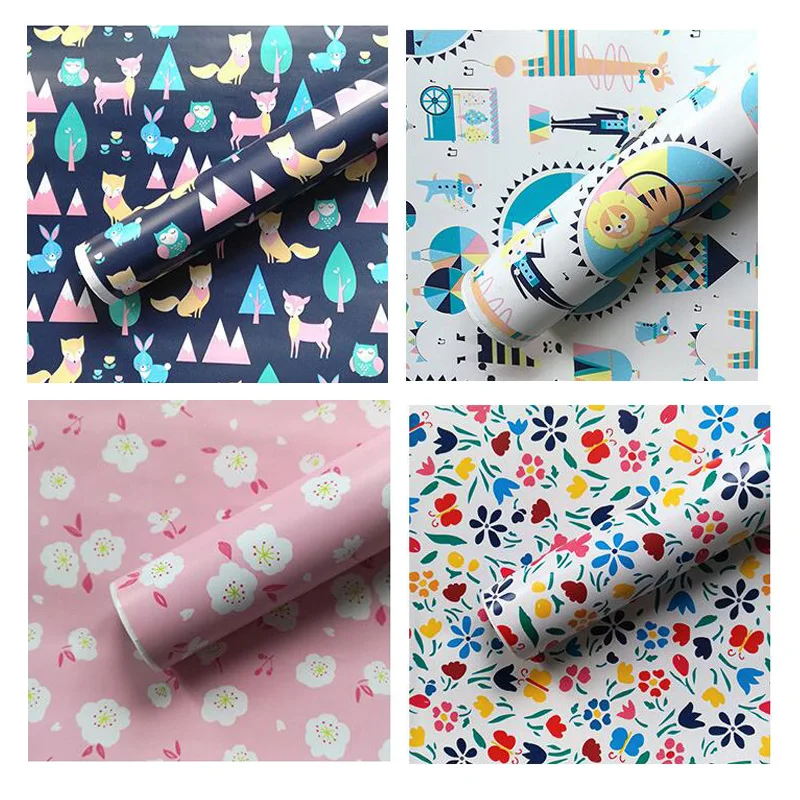 Толстая самоклеящаяся пленка для детской спальни с изображением животных из мультфильмов, рулон бумаги с розовым цветком для детской комнаты, стикер для детской стены